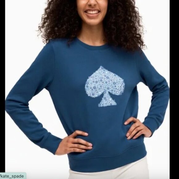kate spade Tops - Kate Spade Blue Sweatshirt with Floral Spade Design